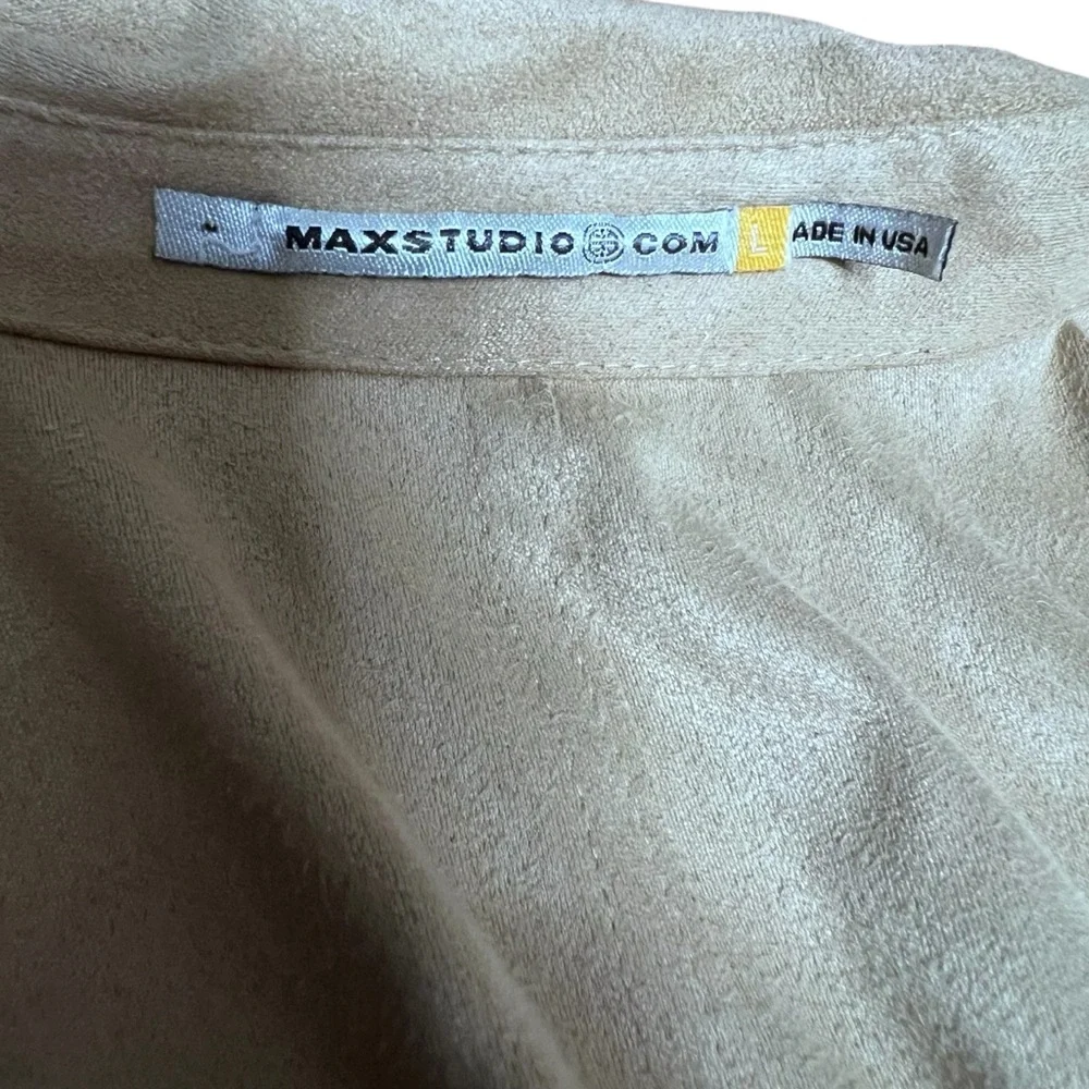 VINTAGE MAXSTUDIO Faux Suede 90s Y2K Beige Chamois Flare Sleeve Blouse SZ: L - Picture 6 of 10